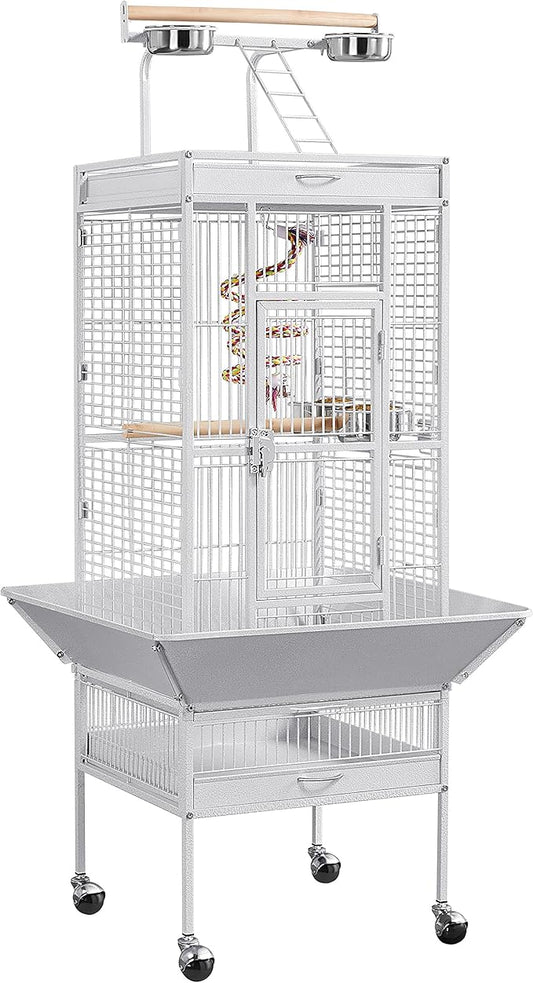 Topeakmart 61-inch Wrought Iron Selection Play Top Large Parrot Bird Cage, White