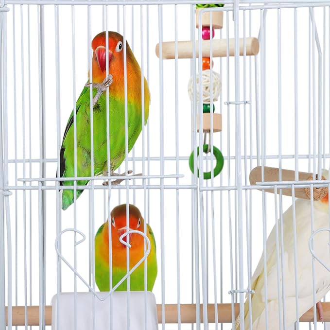 Topeakmart White Large Flight Bird Cage for Parakeets Canaries Lovebirds Medium Small Birds Parrots w/Toys&Swing&Ladder