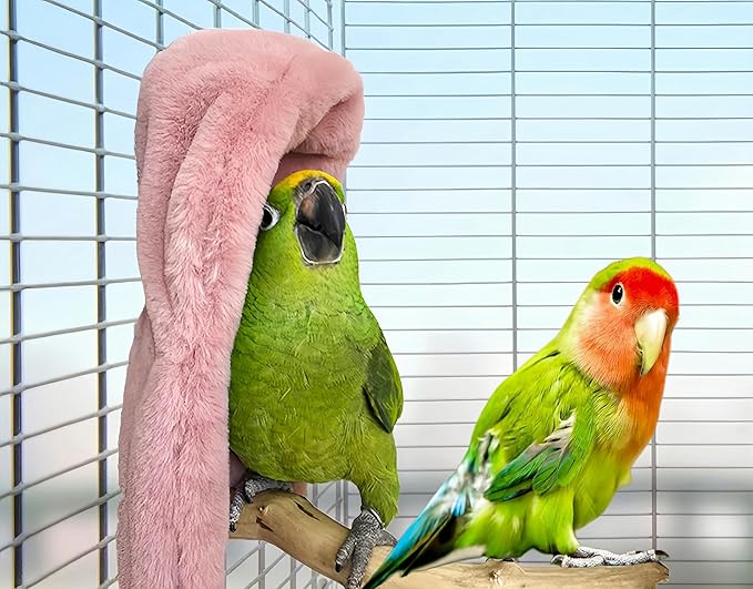 2Pcs Bird Blanket for Cage Bird Cozy Corner Fleece Parrot Snuggle Hut Warm Bird Nest House Bed Hanging Hammock Bird Shelter Bed for Parakeets Cockatiels Conure Lovebird Finch-Pink&Grey