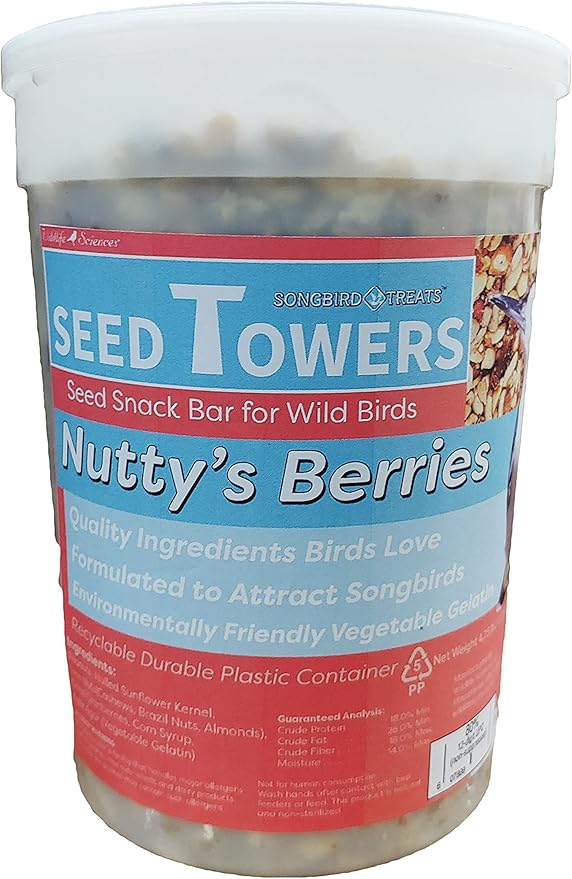 Wildlife Sciences Songbird Treats Seed Towers| 4-5 lb Large Seed Log Towers for Wild Birds (Nutty's Berries)