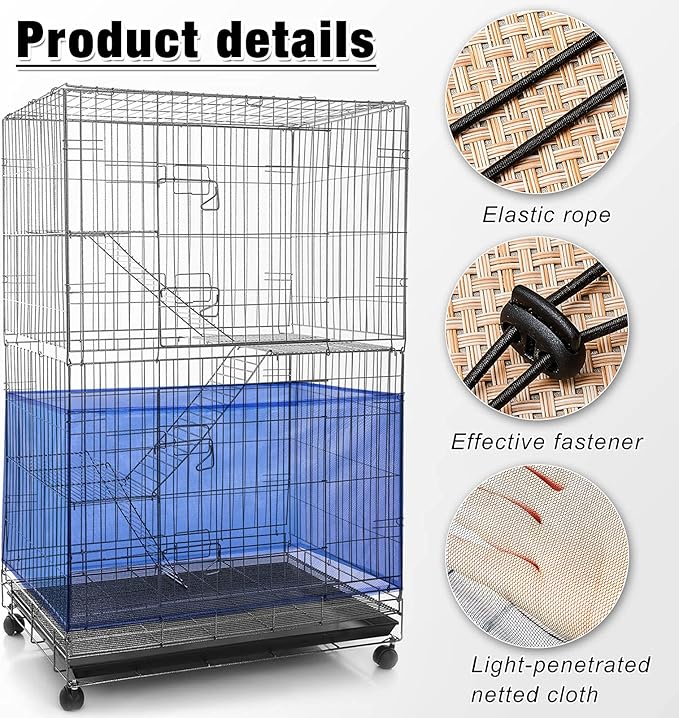 Shappy Large Bird Cage Seed Catcher,Bird Cage Cover Net Skirt Guard,Adjustable Soft Airy Mesh Net for Parrot Parakeet Macaw(118 x 15 Inch/ 300 x 37 cm,Blue)