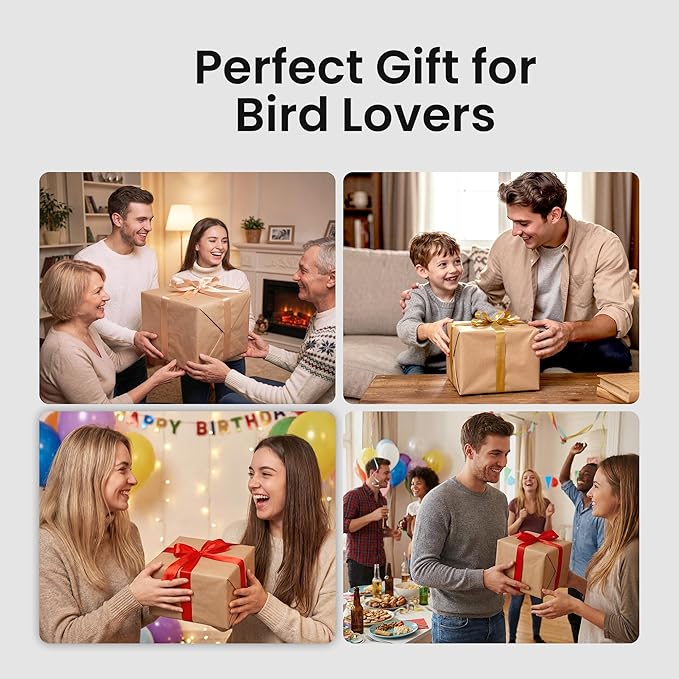 HEAPETS Bird Feeder with Camera Solar Powered, 3K HD Video, AI Bird Recognition, Auto Capture with Instant Notifications, IP65 Weatherproof, Gifts for Seniors Bird Watchers, Brown