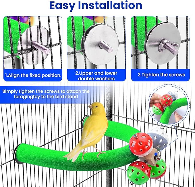 FrgKbTm U Shape Parrot Perch Stand Toy Bird Platform Sand Paw Grinding Clean Stick Exercise Conure Budgie Cockatiel Cage Accessories (Green-Rotate)