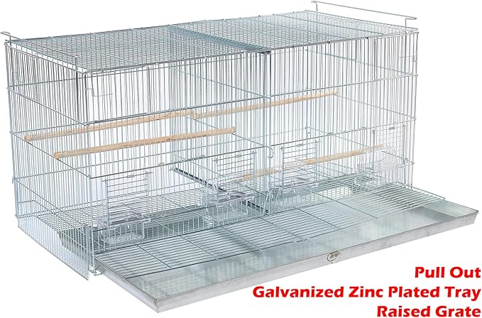 Combo: Extra Large Stainless Galvanized Zinc Plated Stack & Lock Breeder Bird Flight Cage Breeding Nest Door Removable Divider with Rolling Stand