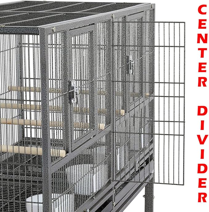 Sturdy Wrought Iron Triple Stack Combo Breeding Stacker Center Divided Breeder Bird Flight Double Rolling Cage with Side Breeding Nest Doors with Rolling Stand Storage Shelf
