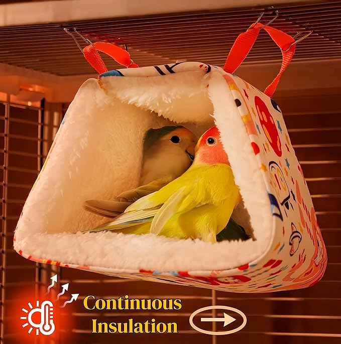 Warm Bird Nest House Plush Birds Hut Bed Hanging Hammock Sleeping Bed Bird Snuggle Cave Hanging Tent for Parrot Parakeet Cockatiel Conure African Grey Macaw-Bear