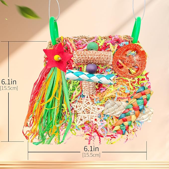 Parakeet Toys, Bird Toy Conure Grass Mat Budgie Shredder Hanging Set Cockatiel Foraging Toys Parrot Climbing Wall Toy Lovebird Cage Accessories for Small Birds