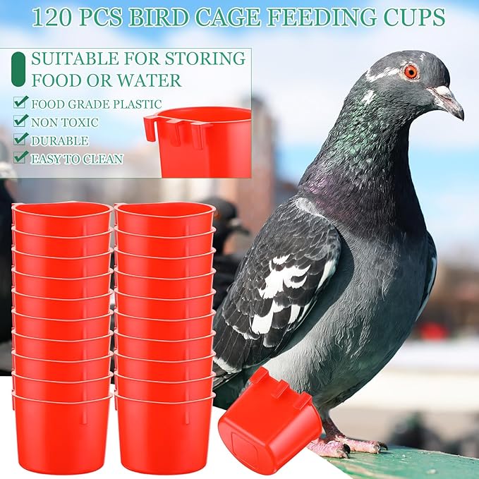 Ziliny 120 Pcs Cage Cups Chicken Birds Feeder Cups Plastic Hanging Chicken Feeders and Waterers 8 oz Feeding Bowl for Gamefowl Supplies Pet Pigeon Poultry Parrot Parakeet Rooster Rabbit(Red)