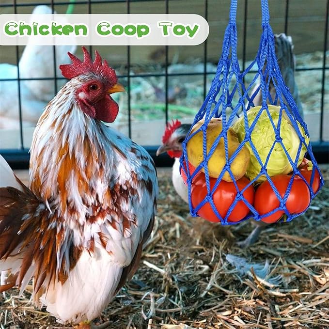 Chicken Vegetable Hanging Feeder, Chicken Vegetable and Fruit String Bag, Chicken for Chicken Cabbage Feeder, Hanging Chicken Feeder with Hook for Hens Duck (5 Pcs-Mix)