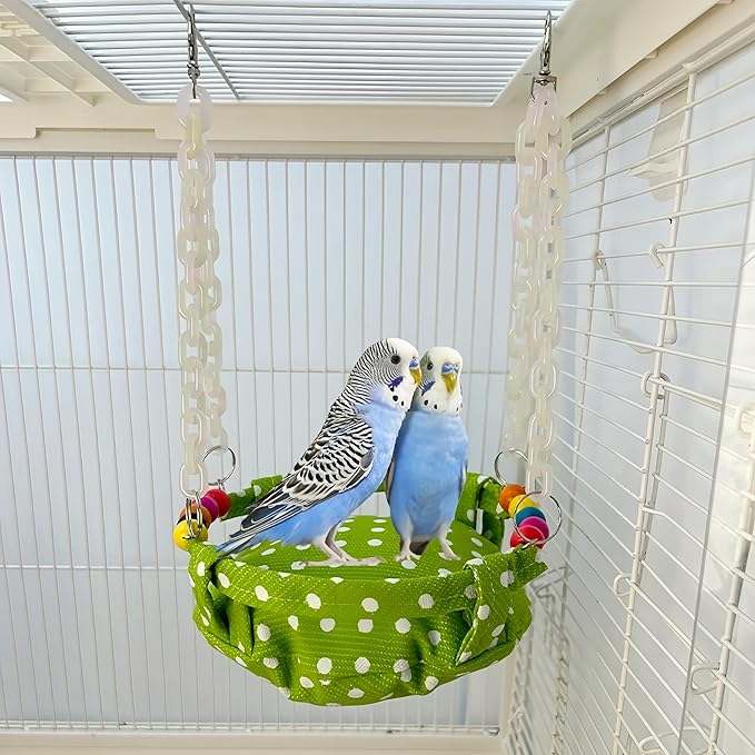 Bird Nest for Cage Parakeets Sleeping Bed Hanging Bird Hammock Parrot Bed Nest Wooden Perch Stand Swing for Conure, Budgie, Lovebird, Finch, Small Pets-Round