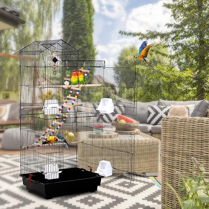 HCY, Bird Cage, Parrot Cage 39 inch Parakeet Cage Accessories with Bird Stand Medium Roof Top Large Flight cage for Small Cockatiel Canary Parakeet Conure Finches Budgie Lovebirds Pet Toy
