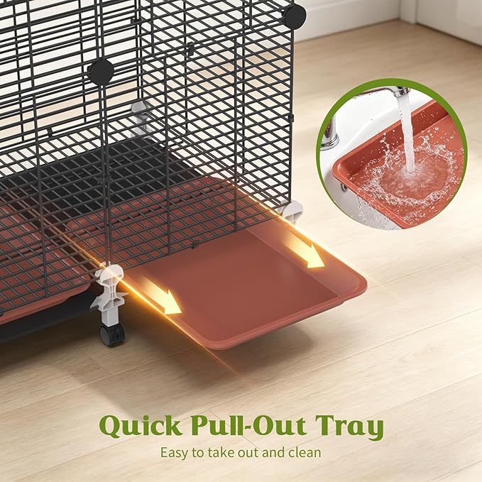 Pawaboo Bird Cage, 24.2''L x 16''W x 41''H Flight Cage with Slide-Out Tray, Waterer & Feeder, 360° Movable Metal Breeding Bird Cages with Stand & Perch for Parrot Parakeets Cockatiel Lovebird Finch