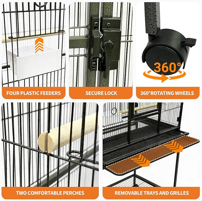 Garvee Large Bird Cage, 54" H Big Bird Cage with Stand for Parakeets Parrots Conures Lovebird Cockatiel Black