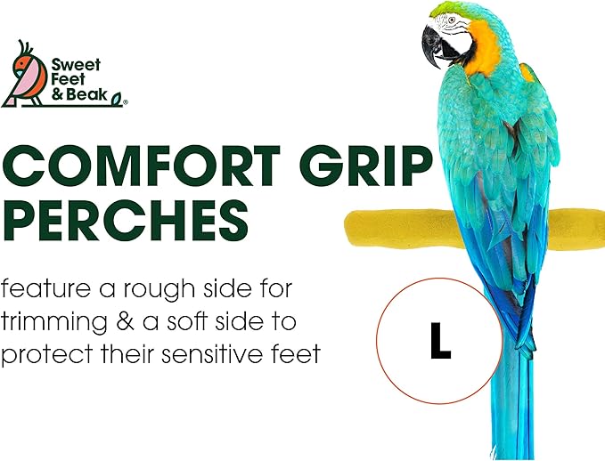 Sweet Feet and Beak Comfort Grip Safety Perch for Bird Cages - Pedicure Perch for Birds to Keep Nails and Beaks in Top Condition - Safe Easy to Install Bird Cage Accessories L 13" - Yellow