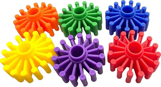 1000 Foot Gear Pk6 - Brightly Colored Durable Plastic Foot Toy Pieces, Lots of Smooth Gear Spokes, Interlocks on Side and Center, Great for Small to Medium Size Pet Birds