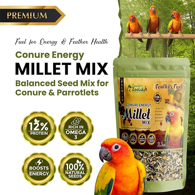 Danodia's Zoolulu Premium Conure Energy Millet Mix (950g/2 lbs) | Premium Bird Food Blend for Conures, Quakers, Cockatiels & Lovebirds | Daily Feeding Blend