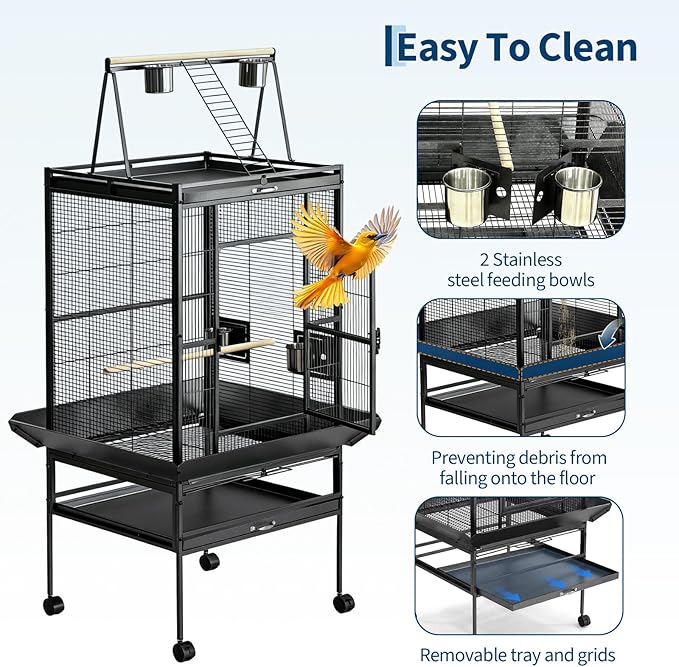 Garvee 68" h Large Bird Cage, Rolling Play Top Parakeet Cage, Big Bird Cages for Parrots, Parakeets, Cockatiels, Conures, Budgie, Lovebird