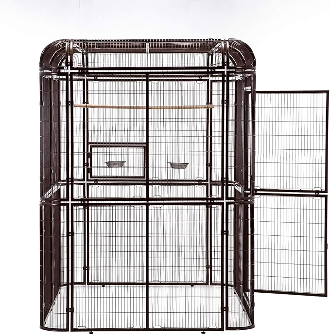 Large Walk-in Cages Heavy Duty Bird Cage Outdoor Aviary Parrot Macaw Conure Lovebird Pet House Finch Parakeet Cockatiel Macare Birdcages Brown