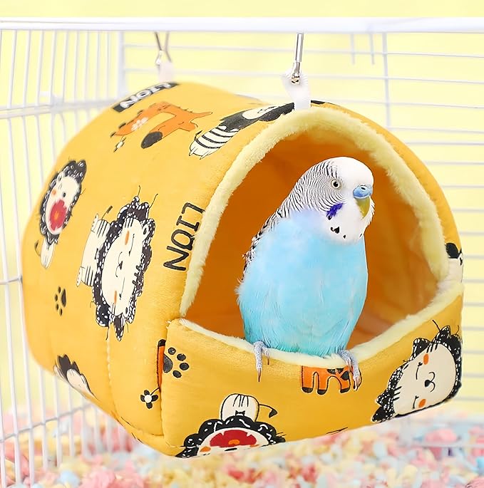 Warm Bird Nest House Plush Birds Hut Bed Hanging Hammock Sleeping Bed Bird Snuggle Cave Hanging Tent for Parrot Parakeet Cockatiel Conure African Grey Macaw-Lion