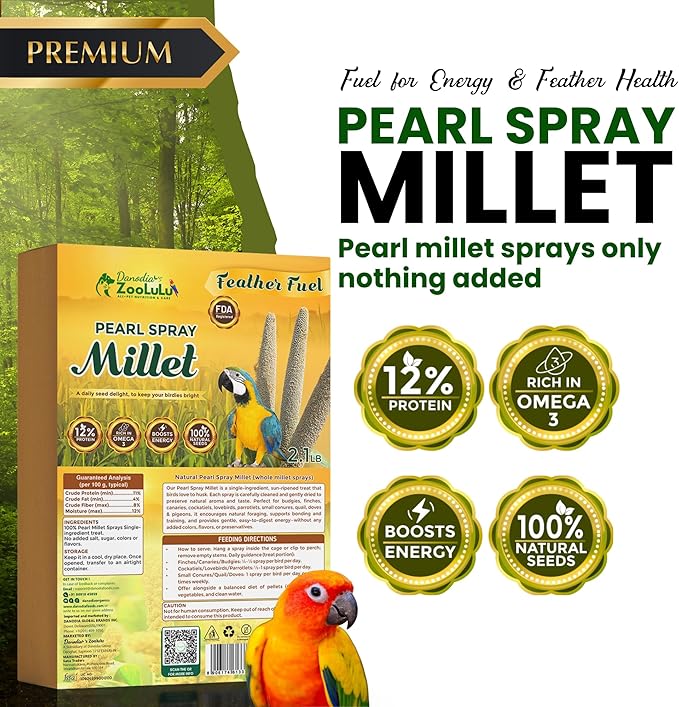 Danodia's Zoolulu Millet Spray for Birds (600g/1.3lb) Budgie Food and Parakeet Treats, Natural Bird Millet for Cockatiel Treats, Finches, Canaries, Lovebirds. Chemical Free & Naturally Gluten Free