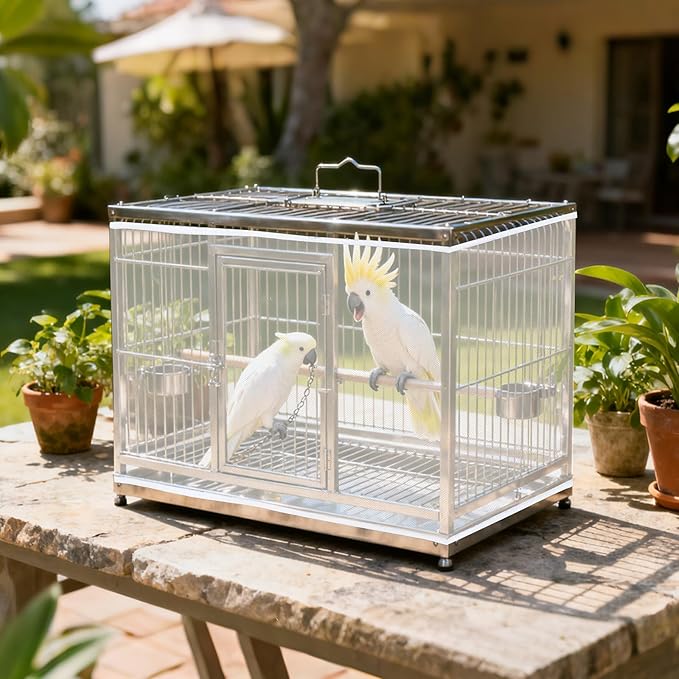 Fengek 2 Pcs Adjustable Bird Cage Cover & Seed Catcher Net - Stretchy Bird Cage Accessories for Night Cover & Seed Guard (White, XL)