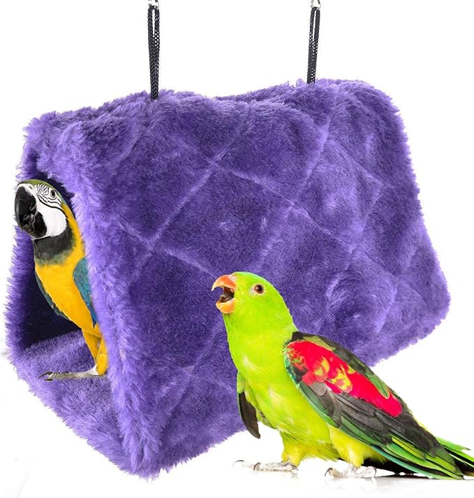 MOACC Winter Warm Bird Nest House Shed Hut Hanging Hammock Finch Cage Plush Fluffy Birds Hut Hideaway for Hamster Parrot Macaw Budgies Eclectus Parakeet Cockatiels Cockatoo Lovebird (L, Purple)