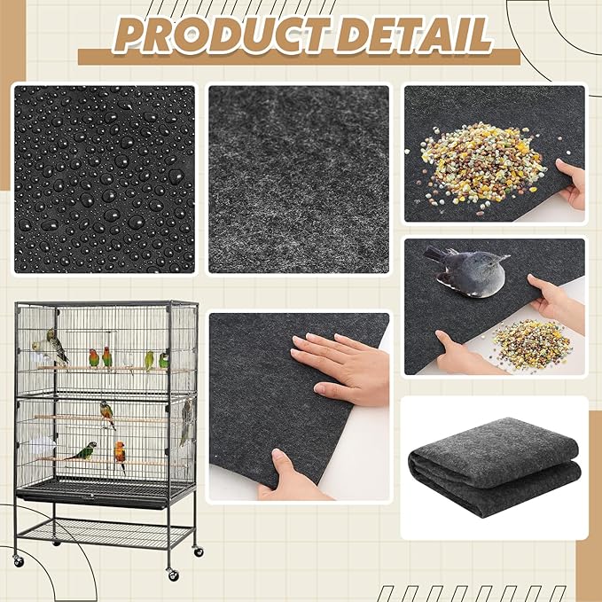 Nuanchu Large Bird Cage Mat, 48 x 36 Inch Under Pet Cage Mat, Absorbent/Waterproof Felt Pad for Bird Cages, Reptile Aquariums, Dog Kennels, with Non-Slip Backing for Hard Floors and Surfaces