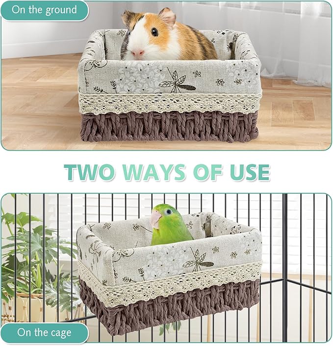 kathson Bird Nest Parrot House Birds Sleeping Bed Straw Weave All Season Hanging Hammock Bird Bed Snuggle Hut Birdcage Accessories for Parakeets Budgies Cockatiels Conures Quaker Parrot (Grey)