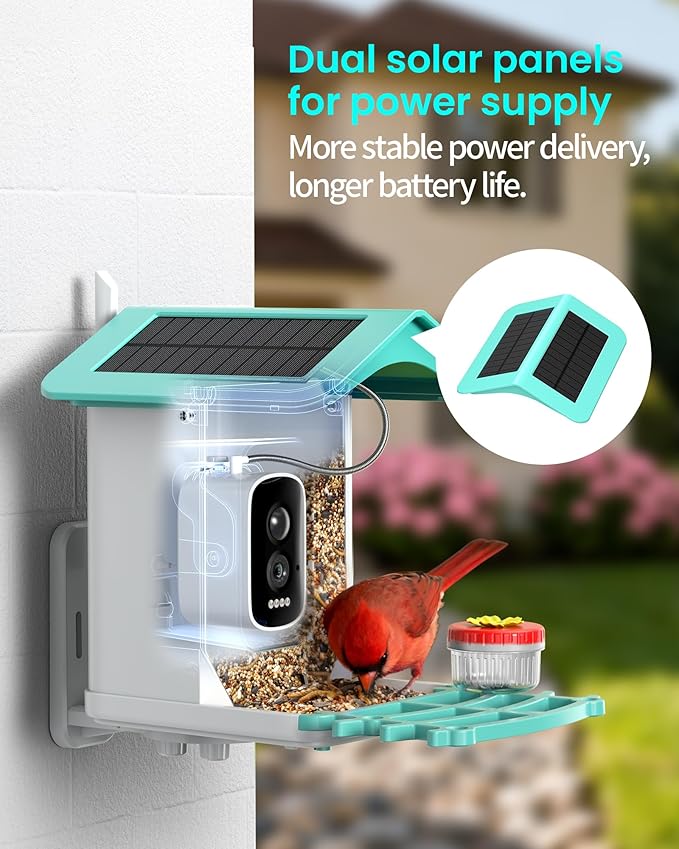 Smart Bird Feeder with Camera, AI Identifies 16,000+ Birds, Solar Powered, 2.5K HD, Auto Capture & Notify, Ideal Gift for Bird Lovers
