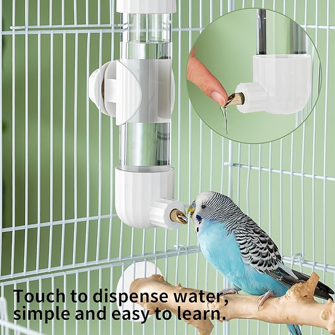 AOTU 9.4 Fl Oz Bird Water Dispenser Automatic Bird Water Feeder for Cage with Spring Valve, Conure Cage Accessories for Cockatiels Budgies African Grey Amazon Lovebirds Canary (White, 9.4 fl oz)