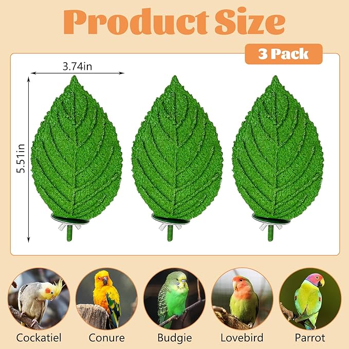 3 Pcs Parrot Perch Resin Bird Beak Grinding Stone Leaf Shape Perch Stand Foot Clawing Trimmer Bird Cage Accessories for Cockatiels Conures Budgies Lovebirds (Green)