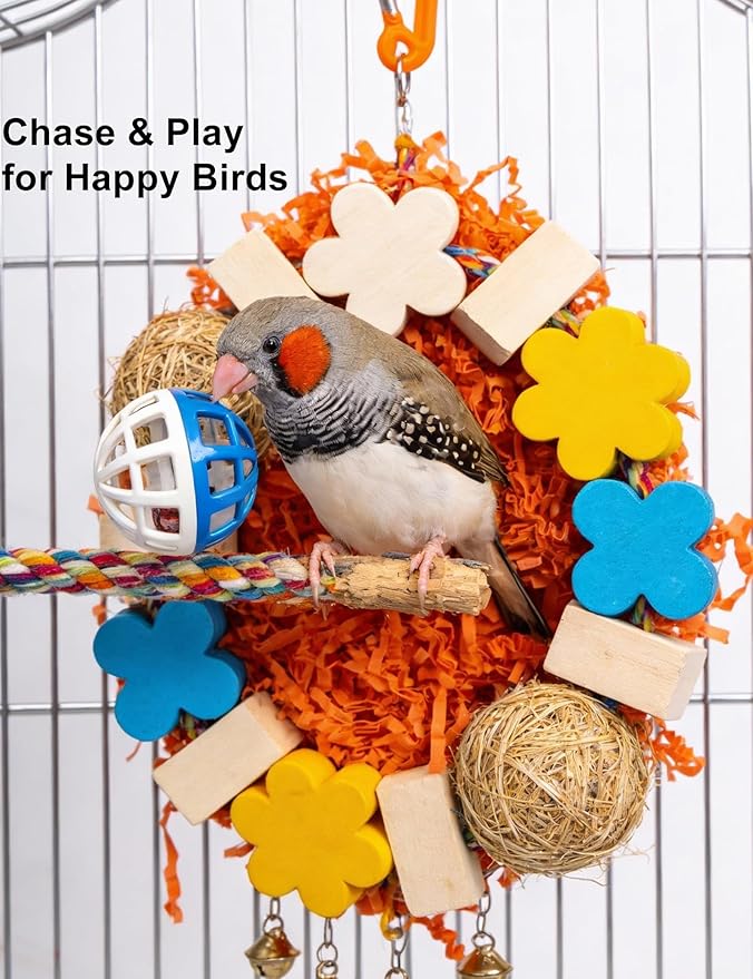 12 Pack Bird Toys, Interactive Bell Rattles and Bite Resistant Toys for Parrots, Parakeets and Small Birds