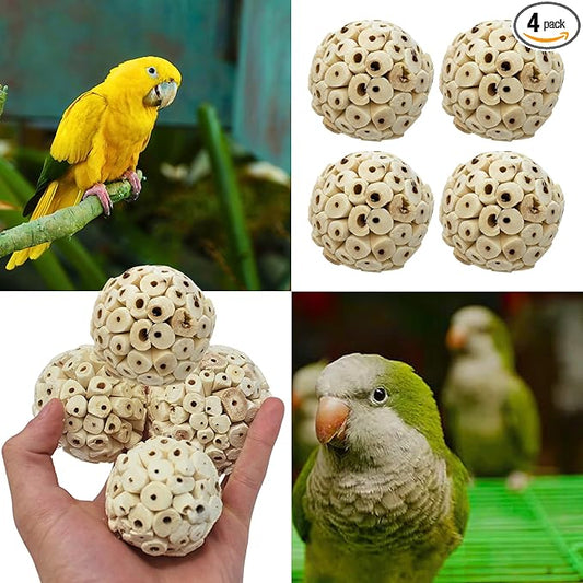 Bonka Bird Toys 2354 Pk4 Small Sola Atta Ball, 1.75"-2" Diameter, Soft Natural Sola Plant Material, Ideal Chew and Foot Toy for Conures, Ringnecks, Parakeets and Similar Breed Sizes