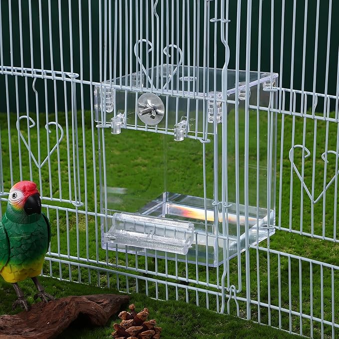 Happyyami Hanging Bird Bath Box for Cage Parrot Bathtub with Splash Guard Multifunctional Bird Shower for Parakeet Cockatiel and Small Birds Indoor Birdcage Accessory 6.49X5.11X5.11In