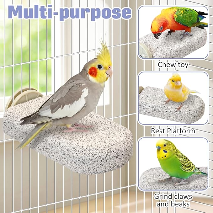BNOSDM 6 Pcs Large Natural Parrot Beak Grinding Stone Parakeet Chew Toy Calcium Parrot Perch Stand Bird Cage Accessories for Budgies, Cockatiels, Conures, Lovebirds, Canary