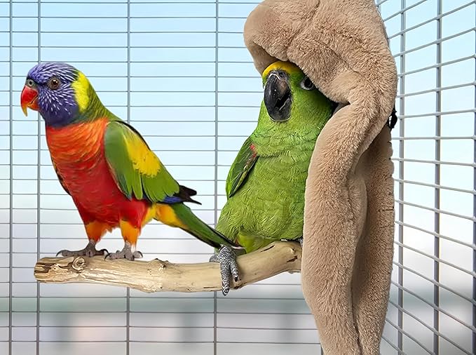 2Pcs Bird Blanket for Cage Bird Cozy Corner Fleece Parrot Snuggle Hut Warm Bird Nest House Bed Hanging Hammock Bird Shelter Bed for Parakeets Cockatiels Conure Lovebird Finch-Pink&Brown