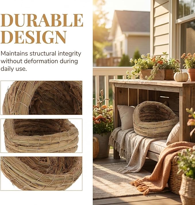 Woven Straw Bird Nest for Egg Laying Comfortable Backyard Bird Coop Nesting Box Easy Clean and Assemble Multi-Functional Poultry House Accessory 5.90X5.51X4.33In
