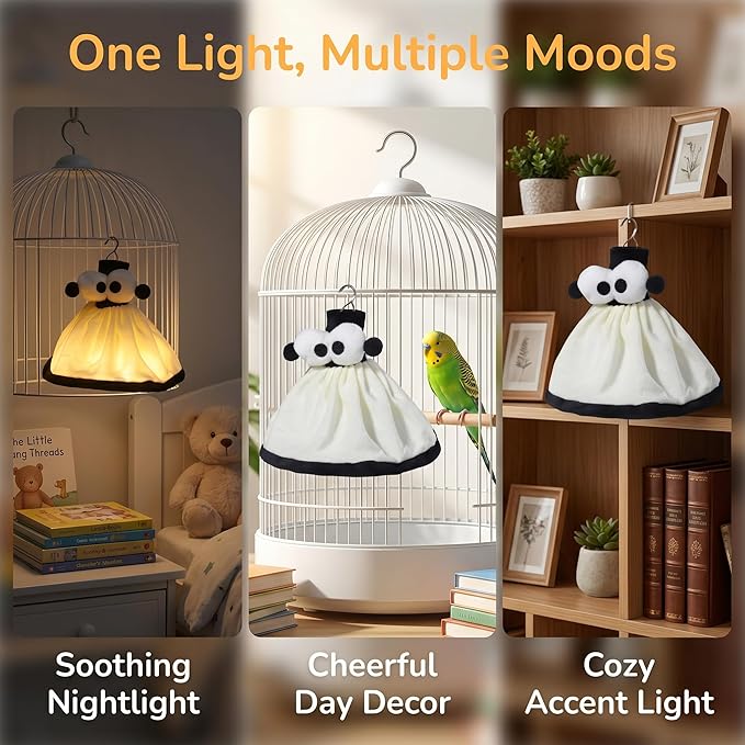 Bird Cage Light - Bird Cage Lighting | Blue Light Lamp | LED Night with Adjustable Brightness | Plush Parrot-Shaped Bulb, 3 Lighting Models (Black, Timer-Controlled)