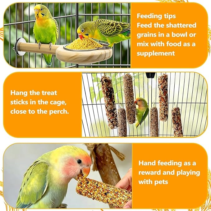 6PCS Parakeet Treat,Natural Parrots Treat Sticks,Vegetable & Grain Style Sticks,Bird Treats for Cockatiel Budgies Lovebirds Myna Canary Conure Finches