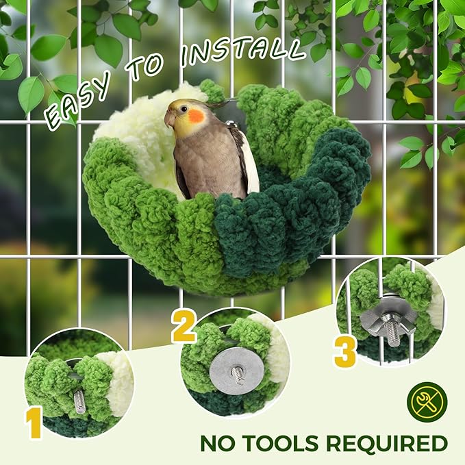 Admaison Bird Nest for Cage,Plush Hanging Bird Bed for Parakeet,Breeding Bird House for Conure,Budgie,Cockatiel,Lovebird,Canary,Finch,Hamster,Small Pets,Warm Nest (Green, S)
