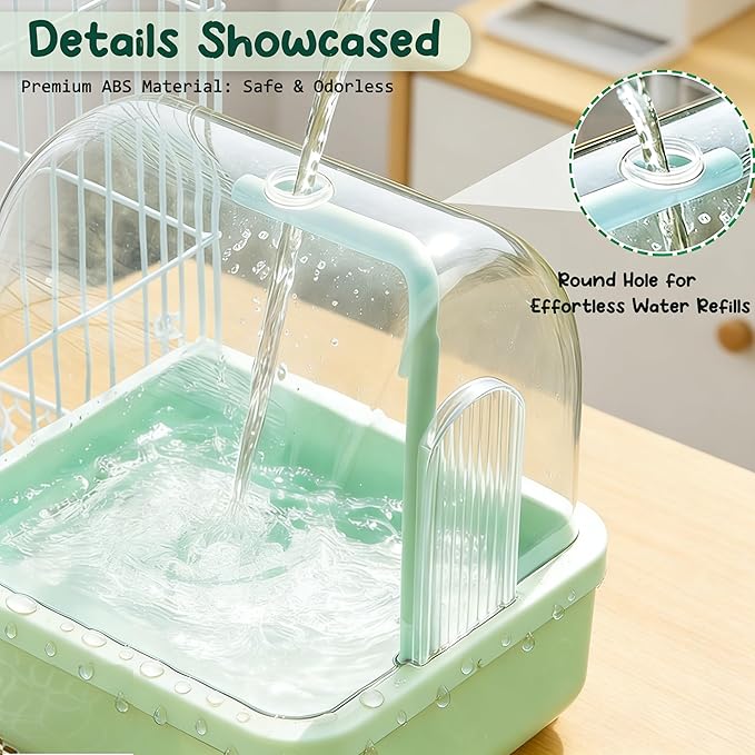 Bird Bath for Cage Clear, Automatic Indoor Cockatiel Bathtub Shower with Pump, Parrots Shower Accessories for Birdcage, Cleaning Supplies Shower Room for Parakeets, Finches, Canaries, Lovebirds