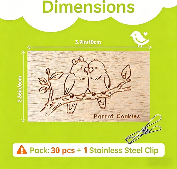 Natural Balsa Wood Bird Chew Toys,20 Pack Soft Wooden Slices with Cute Prints, Safe Shredding & Foraging Toys for Budgies, Parakeets, Lovebirds, Cockatiels and Small Birds