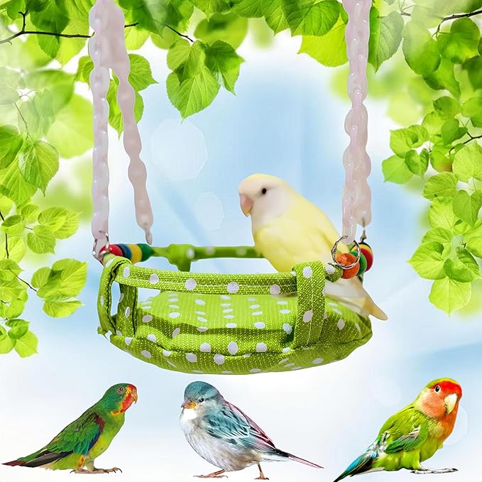 Bird Nest for Cage Parakeets Sleeping Bed Hanging Bird Hammock Parrot Bed Nest Wooden Perch Stand Swing for Conure, Budgie, Lovebird, Finch, Small Pets-Round