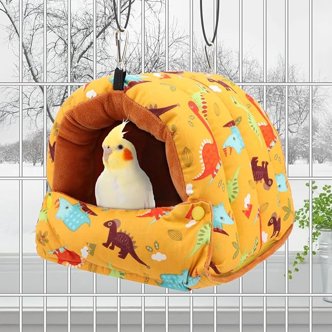 Wontee Bird Nest House Winter Warm Snuggle Hut Bird Bed Hanging Hammock for Parrots Budgies Parakeets Caique Senegal Cockatiels Conures (Dark Yellow, Large)