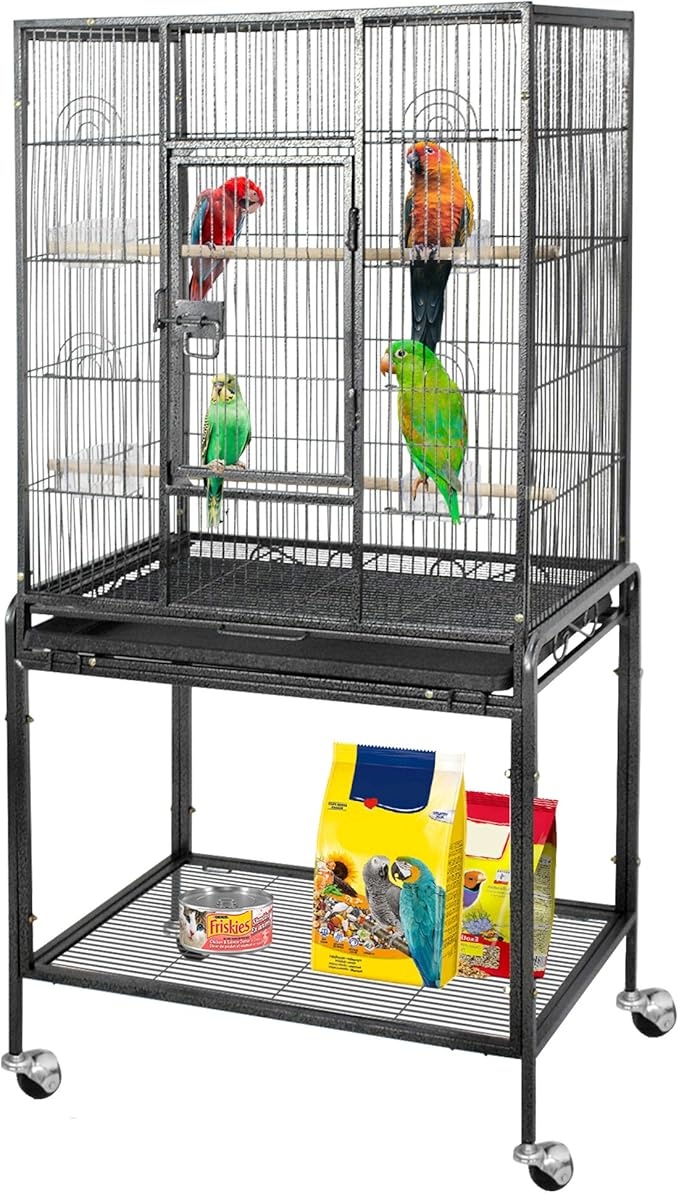 Nova Microdermabrasion 53-Inch Large Wrought Iron Bird Cage with Stand and Perch for Parrots, Cockatiels, Parakeets, and Macaws (Black)