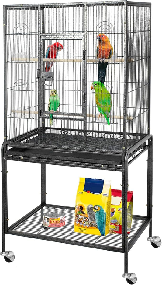 Nova Microdermabrasion 53-Inch Large Wrought Iron Bird Cage with Stand and Perch for Parrots, Cockatiels, Parakeets, and Macaws (Black)