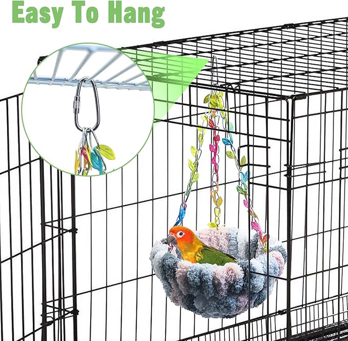 kathson Hanging Bird Bed, Bird Hammock for Cage Winter Warm Bird Plush Nest Parrot Sleeping Bed for Budgie Lovebird Conure Quaker (Diameter 6.3 in, Green)