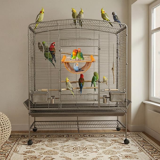 Lusofie Winter Warm Bird Nest Bed Hanging Hammock Snuggle Hut Bird Bed for Cage Parrot House Tent for Parakeet Budgies Cockatiels Lovebird Cockatoo Finch Hamster Chinchilla Guinea Pig(Yellow)
