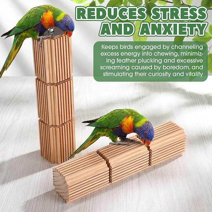 CroBlissful 2 Pcs Wooden Parrot Chew Toys Natural Wooden Bird Foraging Toy Chew Accessories Relieve Boredom and Anxiety, Foraging Toys, for Parakeet, Cockatiel, Conure, Budgie, Lovebird (S)