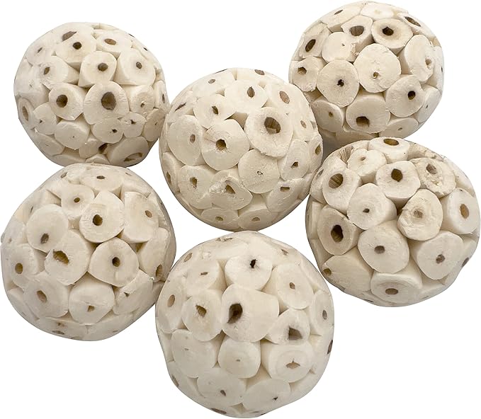 5122 Mini Sola Balls Pk6 - Small Size Natural Chewable Foot Toys, Air Dried Lightweight Foraging Sola Wood Balls, Easy to Shred and Chew, Excellent for Small Pets Budgie Cockatiel Lovebird Parrotlet